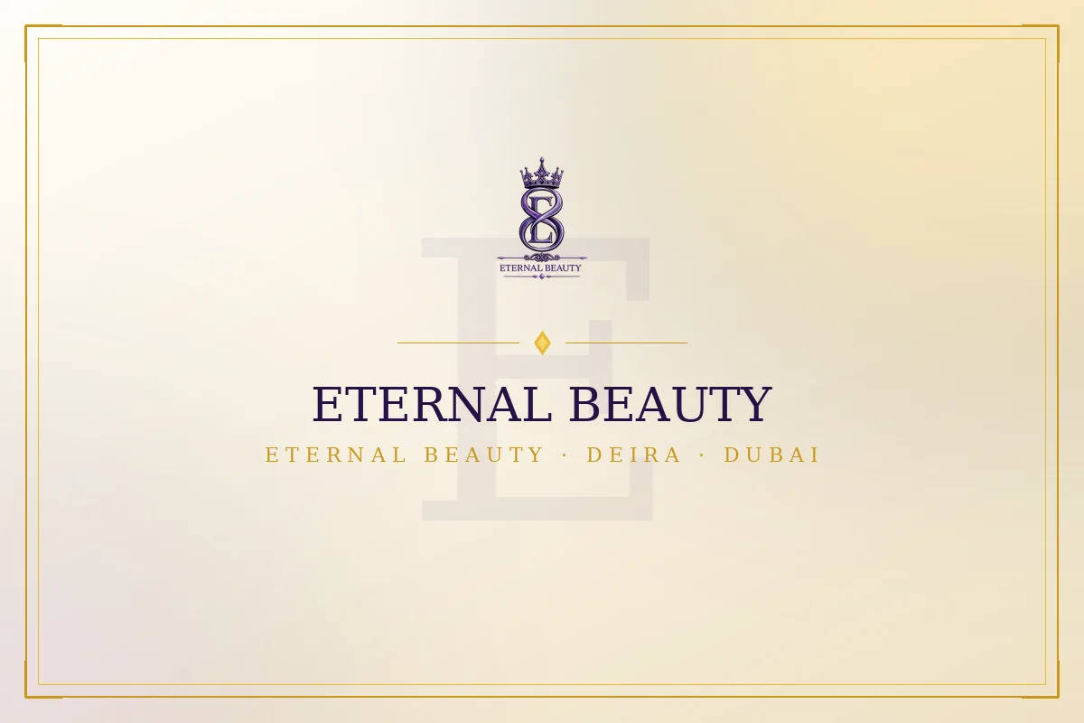 Eternal Beauty brand artwork with crowned EB monogram on royal purple